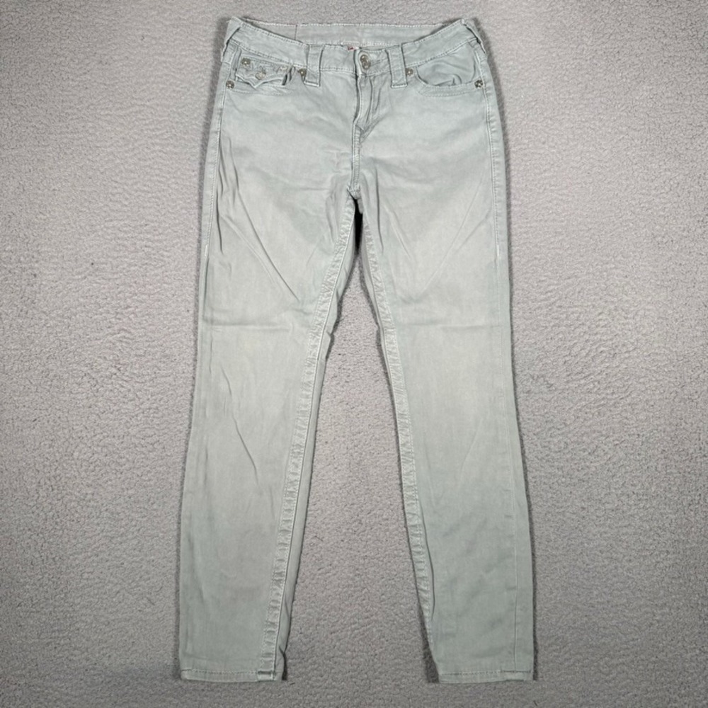 True Religion Pants Womens 28x26 Gray Super Skinny 5 Pocket Flap Pockets Logo